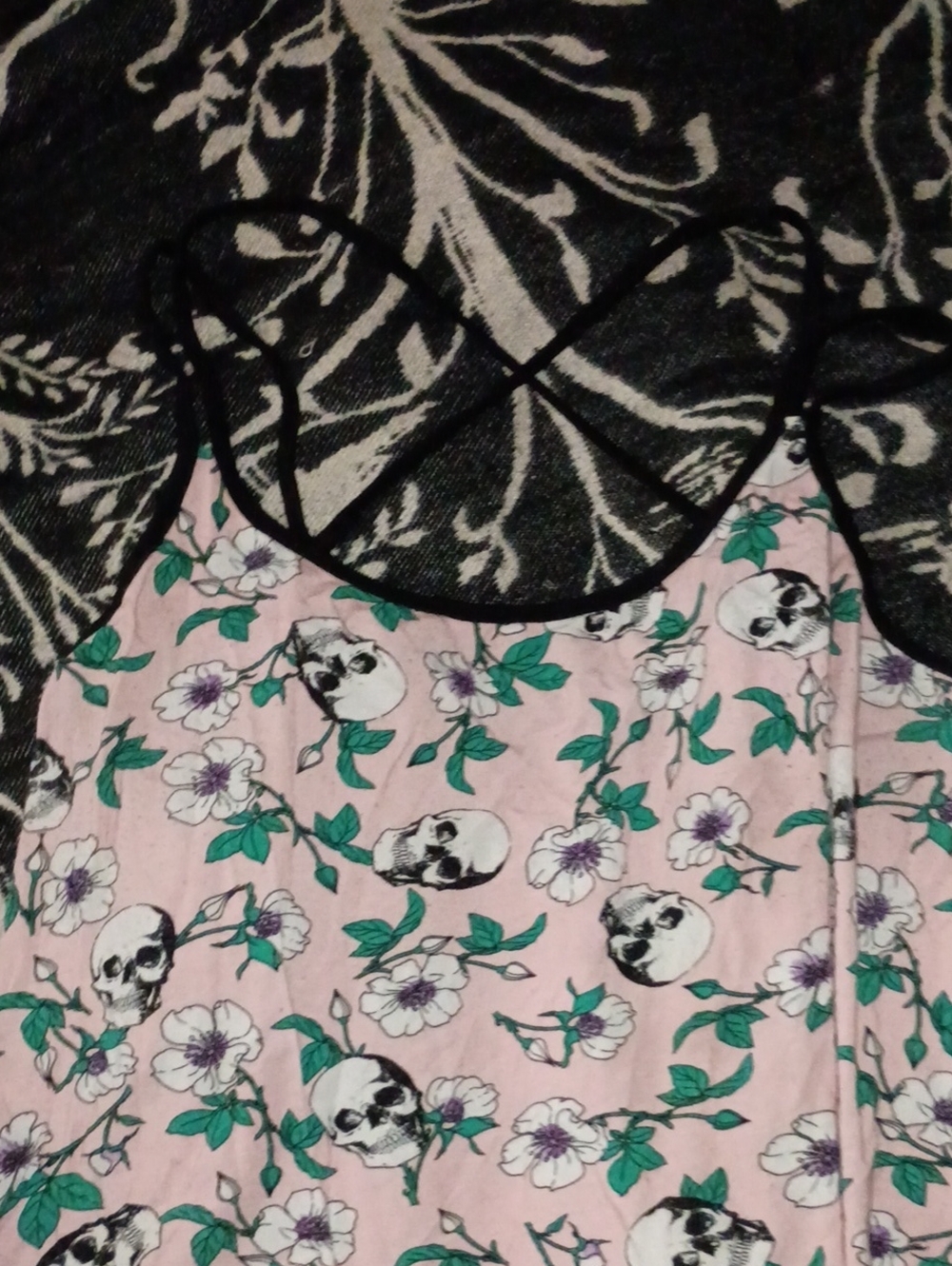 Women's Pink Floral & Skull Print Cami Tank Top